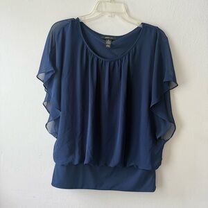 Style & Co Women’s Navy Blue Overlay Blouse | Size M | Short Sleeve Scoop Neck